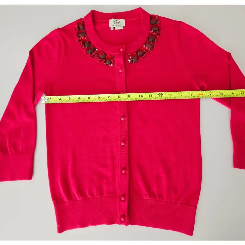 Kate Spade Pink Cotton Wool Rabbit Hair Jeweled Beaded Neck Cardigan Sweater XS